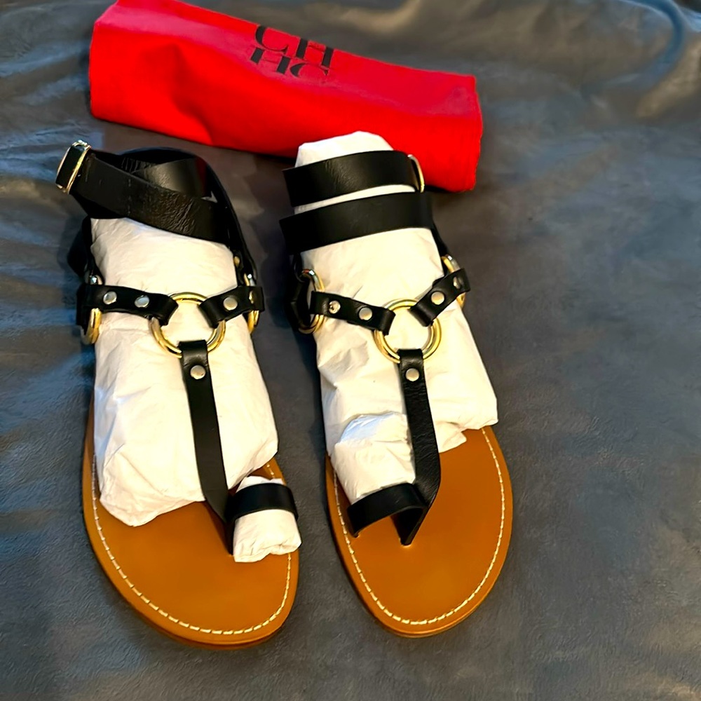 Carolina Herrera black leather sandals, new